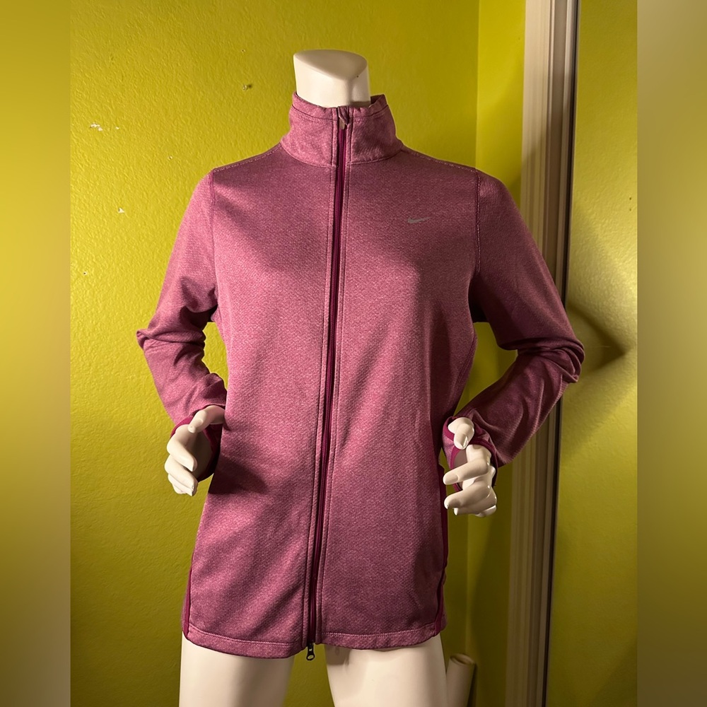 Nike Pink Collared Zip-up Sweater with Thumb Holes & Contrast Stitching